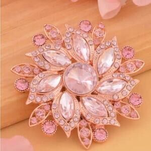 Pink Glass and Austrian Crystal Floral Belt Buckle